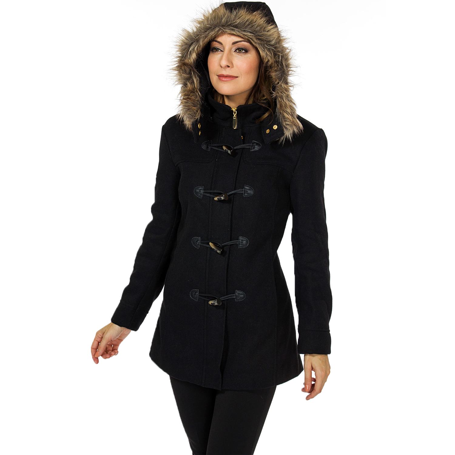 women's wool toggle coat with hood